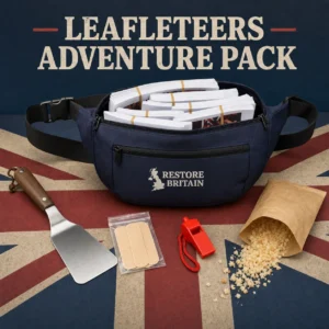 Leafleteers Adventure Pack with bum bag, leaflets, spatula, plasters, whistle and breadcrumbs